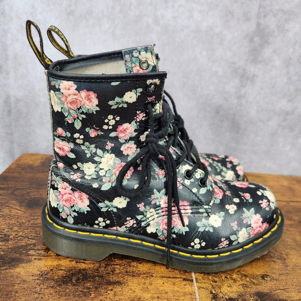 Dr Martens Boots Womens 5 Black Leather Pascal Floral 1460 Combat‎ Ankle Boots